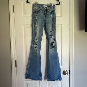Distressed Vervet bell bottom jeans